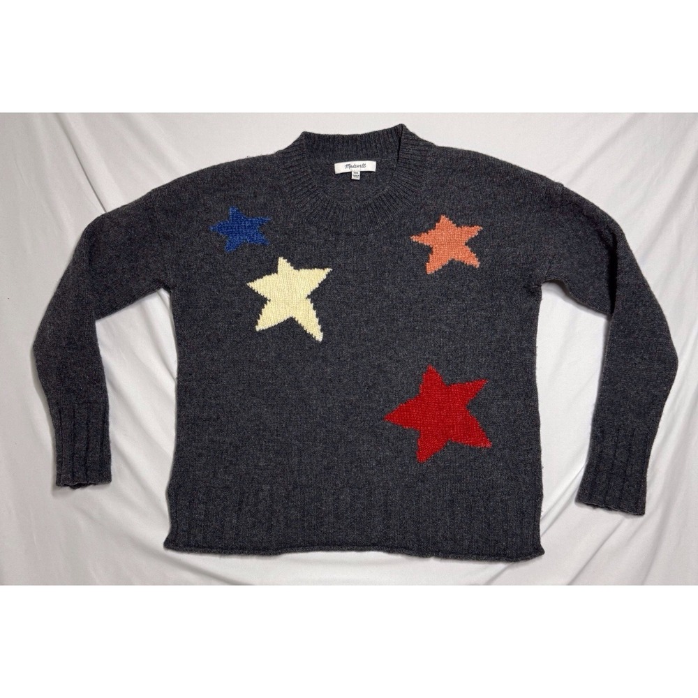 Madewell Starry Night Pullover Sweater Gray Long Sleeve Merino Wool Womens XXS